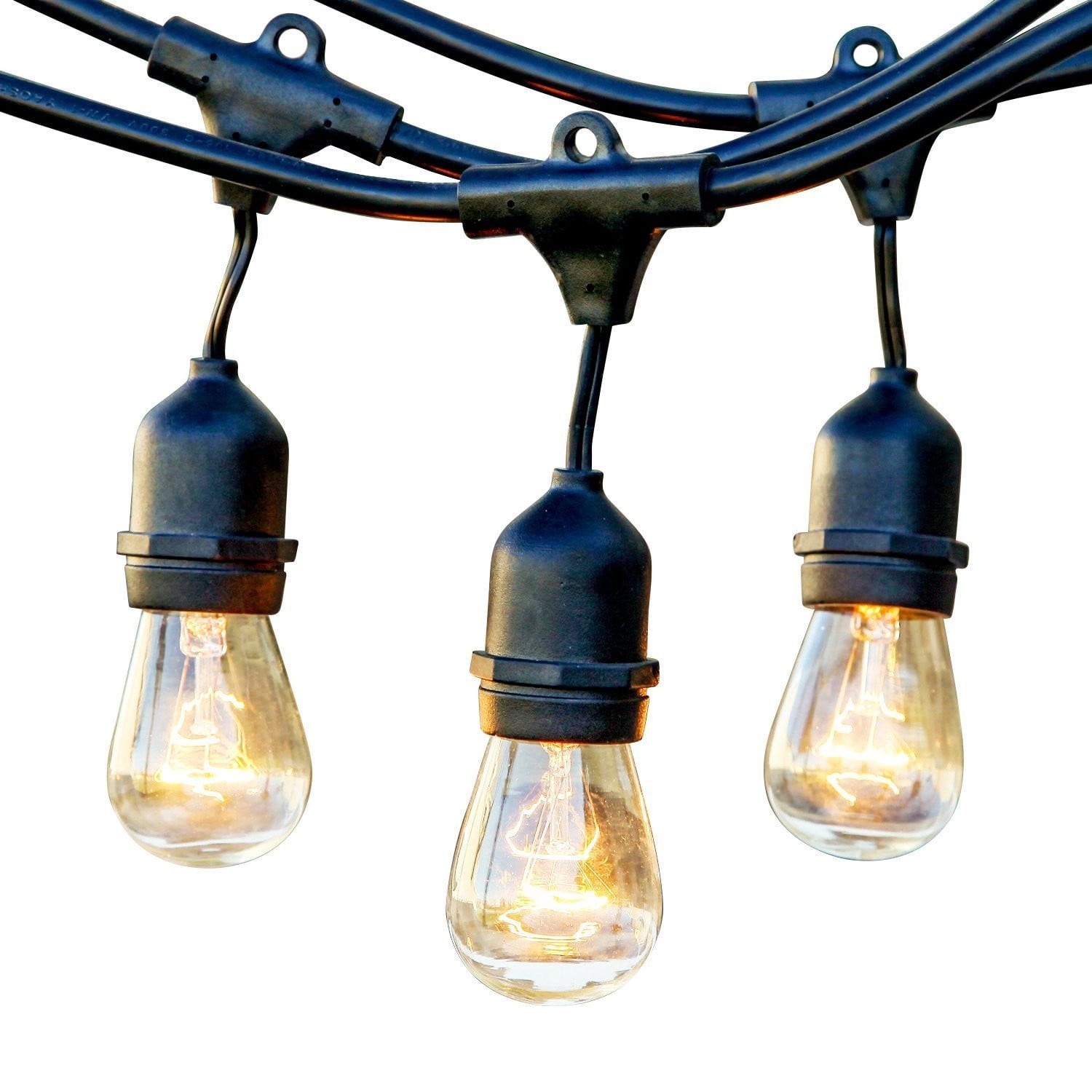 Brightech Ambience Pro Outdoor Incandescent String Lights 48ft, Waterproof Shatterproof Dimmable 11W Edison Bulbs for Patio, Porch, Backyard