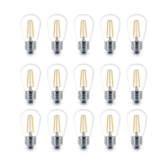 Brightech Ambience Pro Replacement LED Light Bulbs, 1 Watt LED Edison-Inspired Exposed Filaments Plastic Bulbs, S14 Energy Efficient Outdoor String Lights Bulbs - 15 Pack