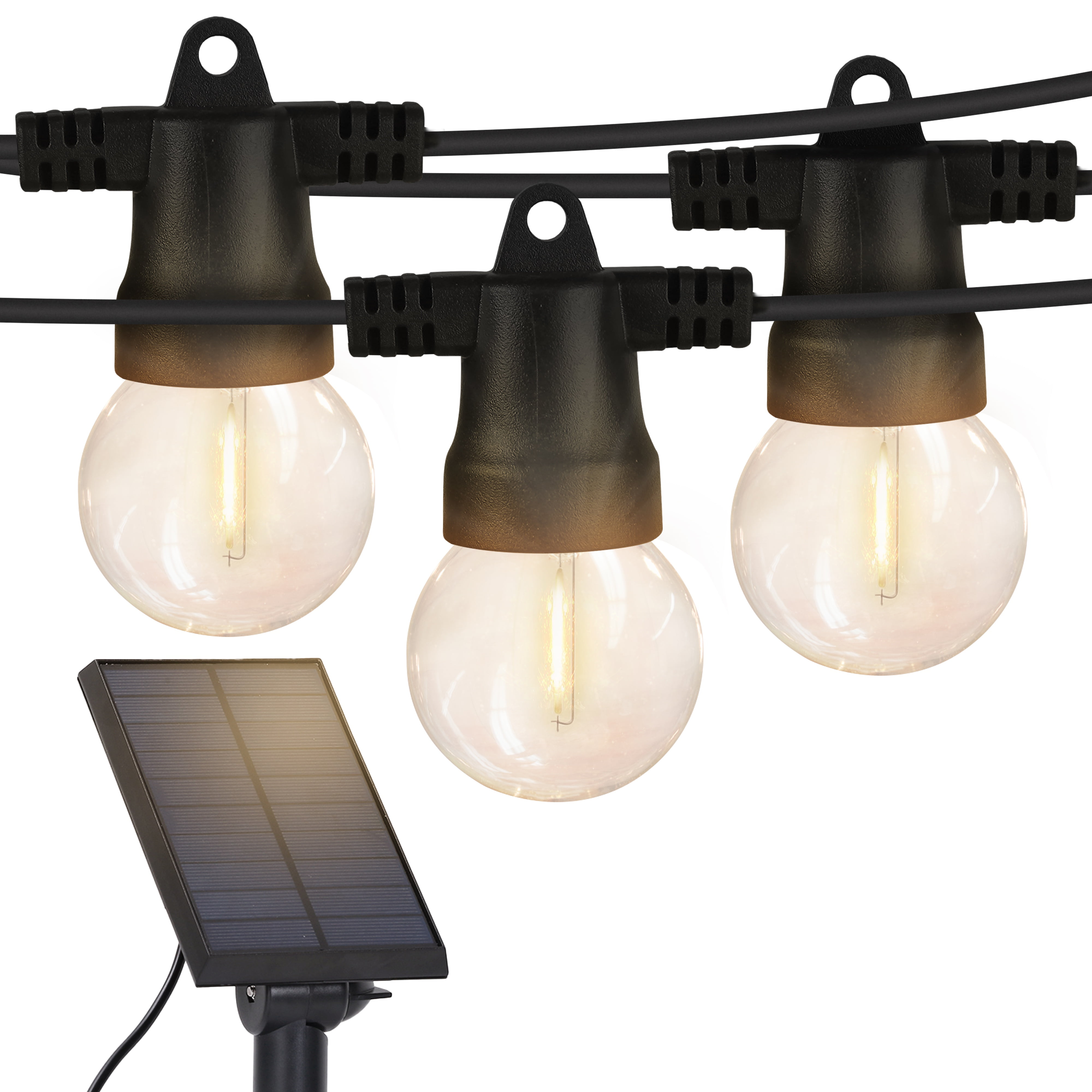Brightech Ambience Pro Solar Powered LED Outdoor String Lights 27 ft, Waterproof Shaterproof 1W Globe Bulbs for Patio, Porch, Backyard, 3000K Neutral White