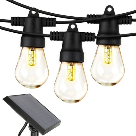 Brightech Ambience Pro Solar Powered LED Outdoor String Lights 27 ft, Waterproof Shatterproof 1W Edison Bulbs for Patio, Porch, Backyard, 2700K Soft White