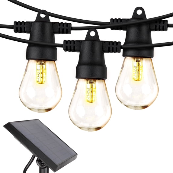 Brightech Ambience Pro Solar Powered LED Outdoor String Lights, 27 ft Waterproof Shatterproof 1W Edison Bulbs for Patio, Porch, Backyard, 3000K Neutral White