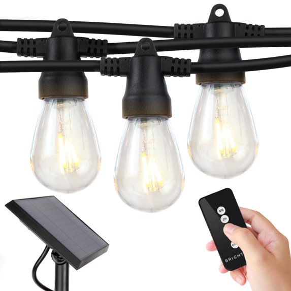 Brightech Ambience Pro Solar Powered LED Outdoor String Lights 48ft, Waterproof Shatterproof 1W Edison Bulbs with Remote Control, 3000K Neutral White