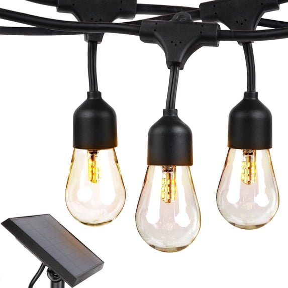 Brightech Ambience Pro Solar Powered Outdoor String Lights - Commercial Grade 27 Ft Waterproof Patio Lights With 12 Edison Globe Bulbs, Shatterproof LED String Lights for Patio - 2W, Warm White