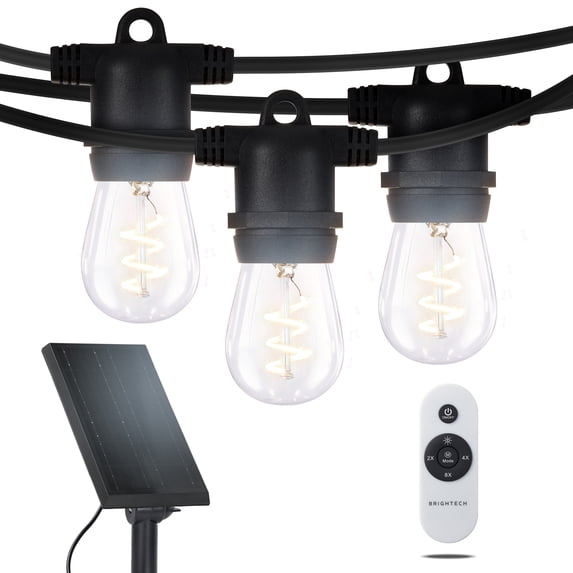 Brightech Ambience Pro Super Bright 27Ft, 12 Bulbs Solar Power Remote Control Outdoor String Lights, Edison Spiral Shatterproof Bulbs, Commercial Grade LED, Waterproof Patio Lights, 4W Soft White