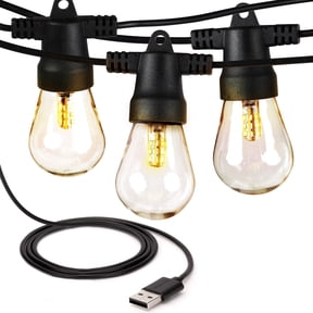 Brightech Ambience Pro USB Powered LED Outdoor String Lights 24 ft, Waterproof Shatterproof 1W Edison Bulbs for Camping, Backyard, Porch, 2700K Soft White
