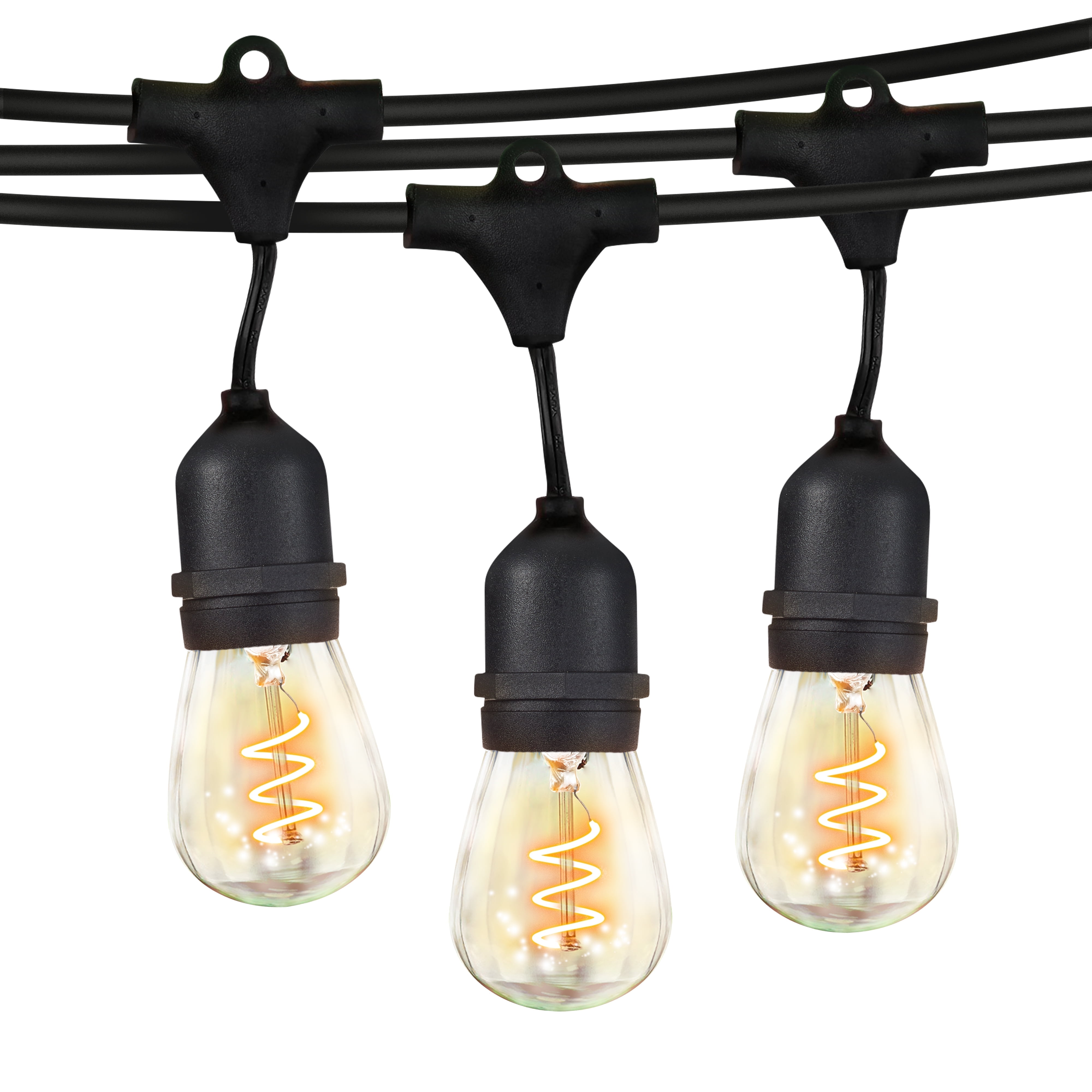 48 Ft Black LED Outdoor String Lights with Vintage Edison Bulbs