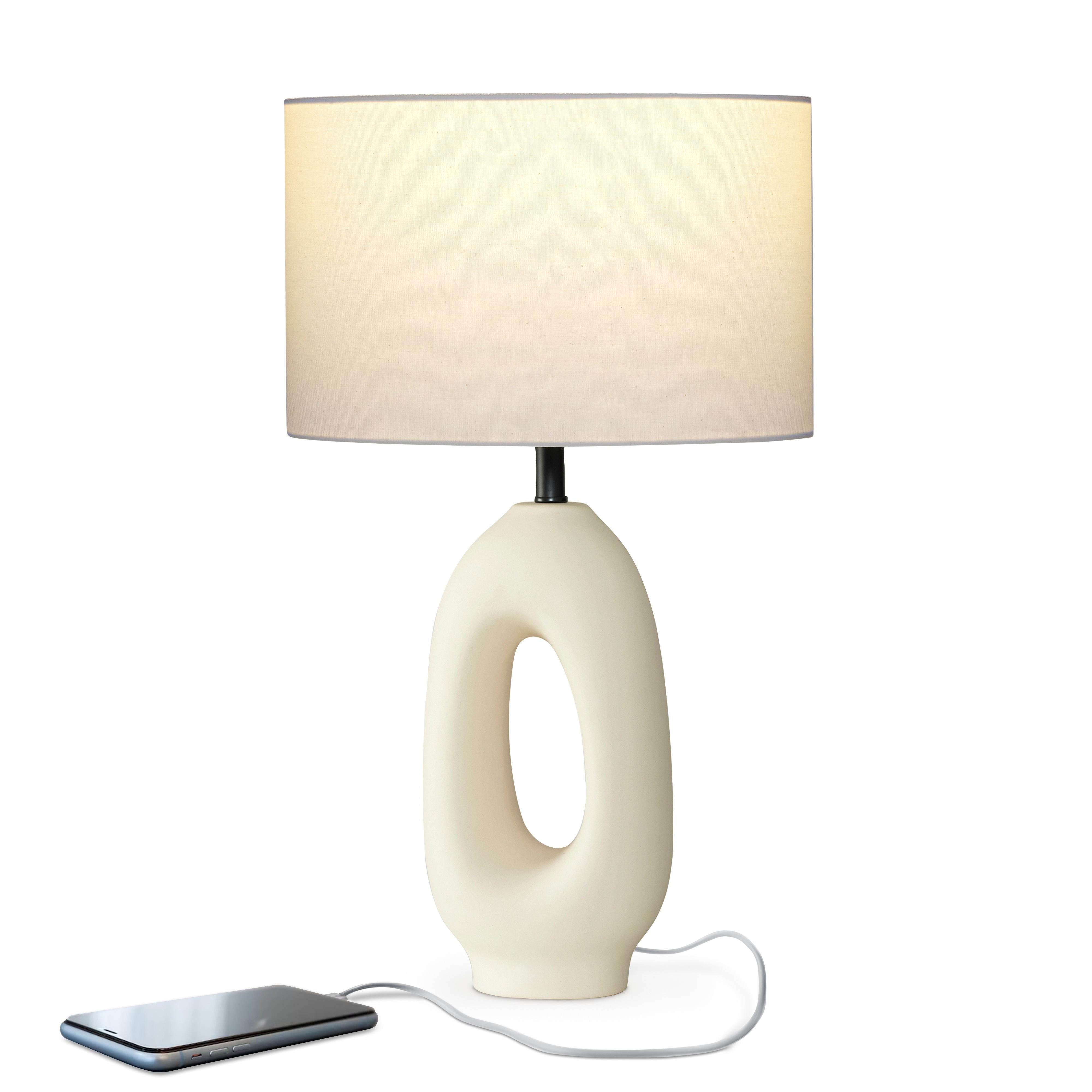 Artemis 22" White Ceramic Table Lamp with Cotton Shade