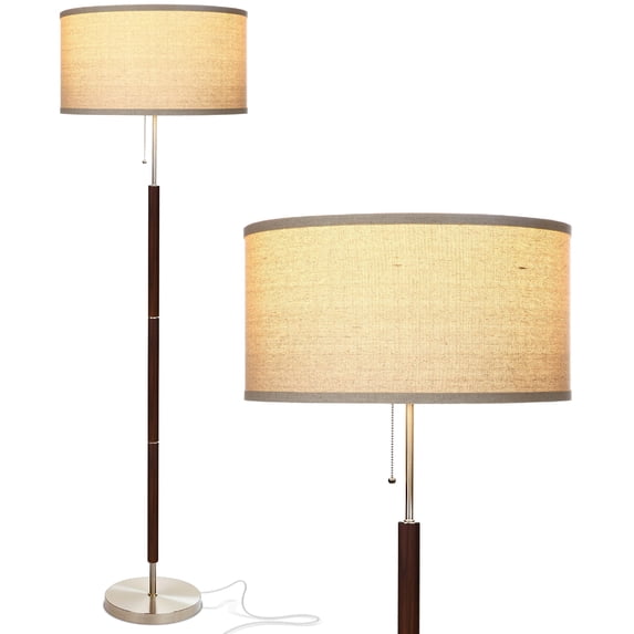 Brightech Carter LED Floor Lamp - Drum Shade Tall Lamp With Walnut Wood Finish, Mid-Century Modern for Living Room, Office, or Bedroom
