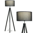 thumbnail image 1 of Brightech Eden 58 in. Classic Black Wood Traditional 1-Light 3-Way Dimming LED Floor Lamp with Black Fabric Drum Shade, 1 of 11