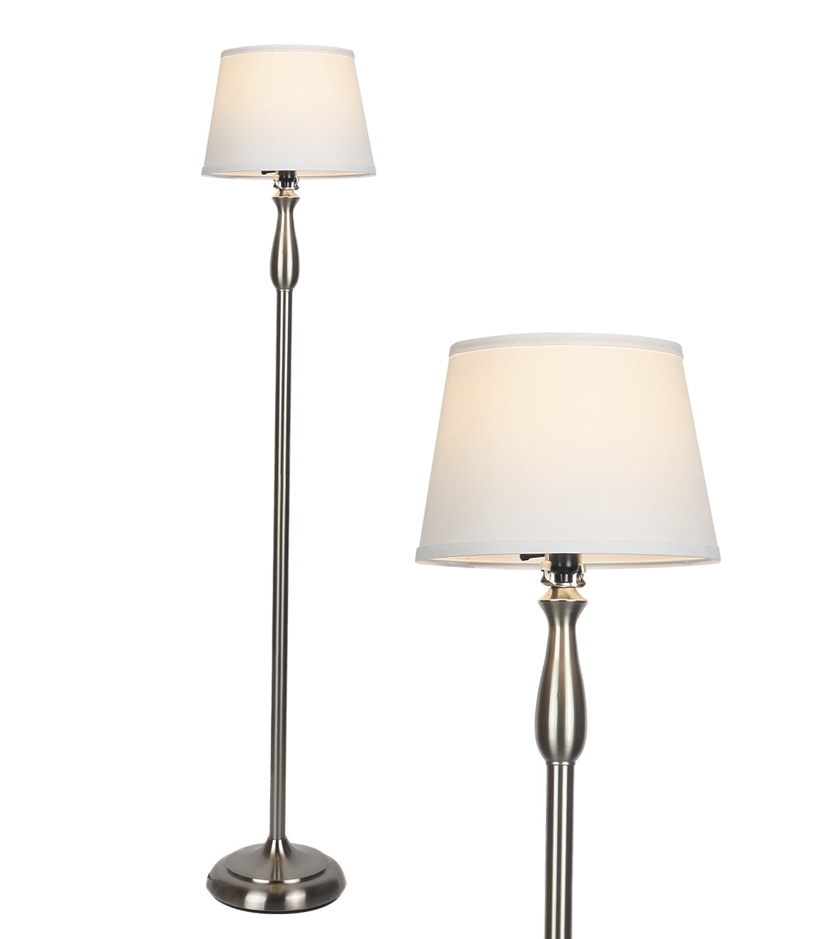 Brightech Gabriella 64 in. Tall Nickel LED Floor Lamp with Fabric Shade, Silver
