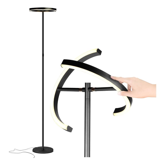 Brightech Halo Split 72" LED Floor Lamp - Modern Rotating Adjustable Light, Dimmable Torchiere Floor Lamp for Living Room, Bedroom, Office - Black