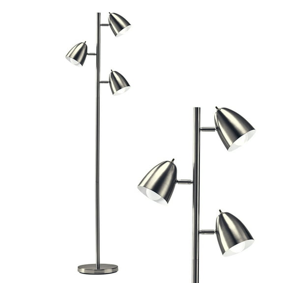 Brightech Jacob 64" Modern 3-Light LED Floor Lamp with Metal Cone Shades and 3 Adjustable Heads - Brushed Nickel