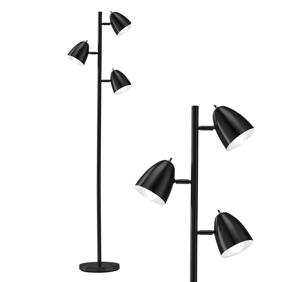 Brightech Jacob 64 in. Classic Black Modern 3-Light LED Floor Lamp with 3 Black Metal Cone Shades and 3 Adjustable Heads