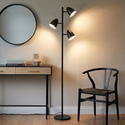Brightech Jacob 64 in. Classic Black Modern 3-Light LED Floor Lamp with 3 Black Metal Cone Shades and 3 Adjustable Heads