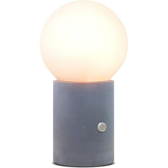 Brightech Kai LED Table Lamp - Bedside Reading Light with Unique Cement Base, Modern Desk Lamp, Nightstand Lamp with Ambient Lighting for Bedrooms, Living Room, Den - Modern Globe Lamp Shade