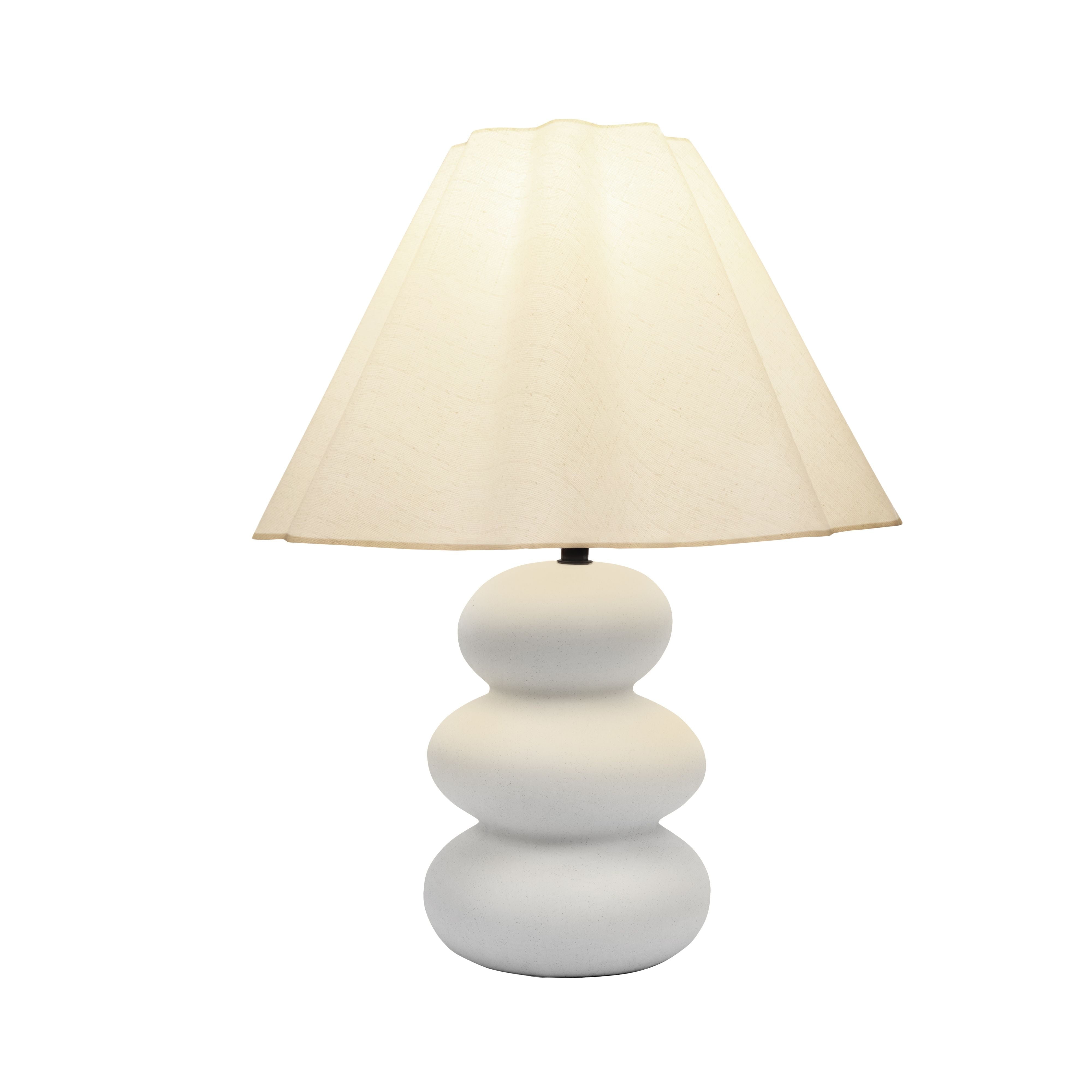 Tall White Ceramic Table Lamp with Beige Linen Shade