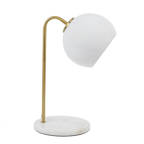 Brightech Krystal LED Table Lamp, Frosted Glass Globe Arcing Living Room Lamp, Mid-Century Modern Standing Lamp for Living Rooms, Boho Rustic Indoor Table Lamp for Bedrooms & Offices - Brass