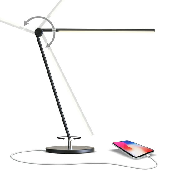 Brightech Libra LED Table Lamp - Contemporary Minimalist Standing Lamp - Adjustable Pivoting LED Head with Built-in Dimmer and Color Changing LED - Black