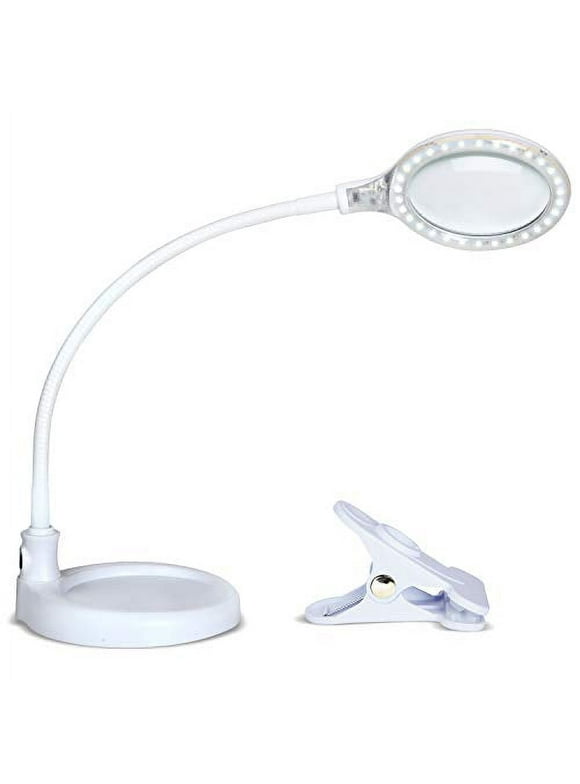 Brightech- LightView Pro Flex: LED Magnifying Lamp - 2 in 1 Clamp & Base Lamp for Table, Desk & Easel - Ultra Bright Daylight Light. Great for Reading, Hobbies, Crafts, Workbench- White