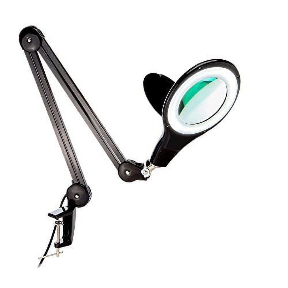 Brightech LightView Pro LED Magnifying Lamp - Full Spectrum Daylight Magnifier Glass Lighted Lens - Adjustable Industrial Clamp for Desk, Table, Craft or Work Bench, Black