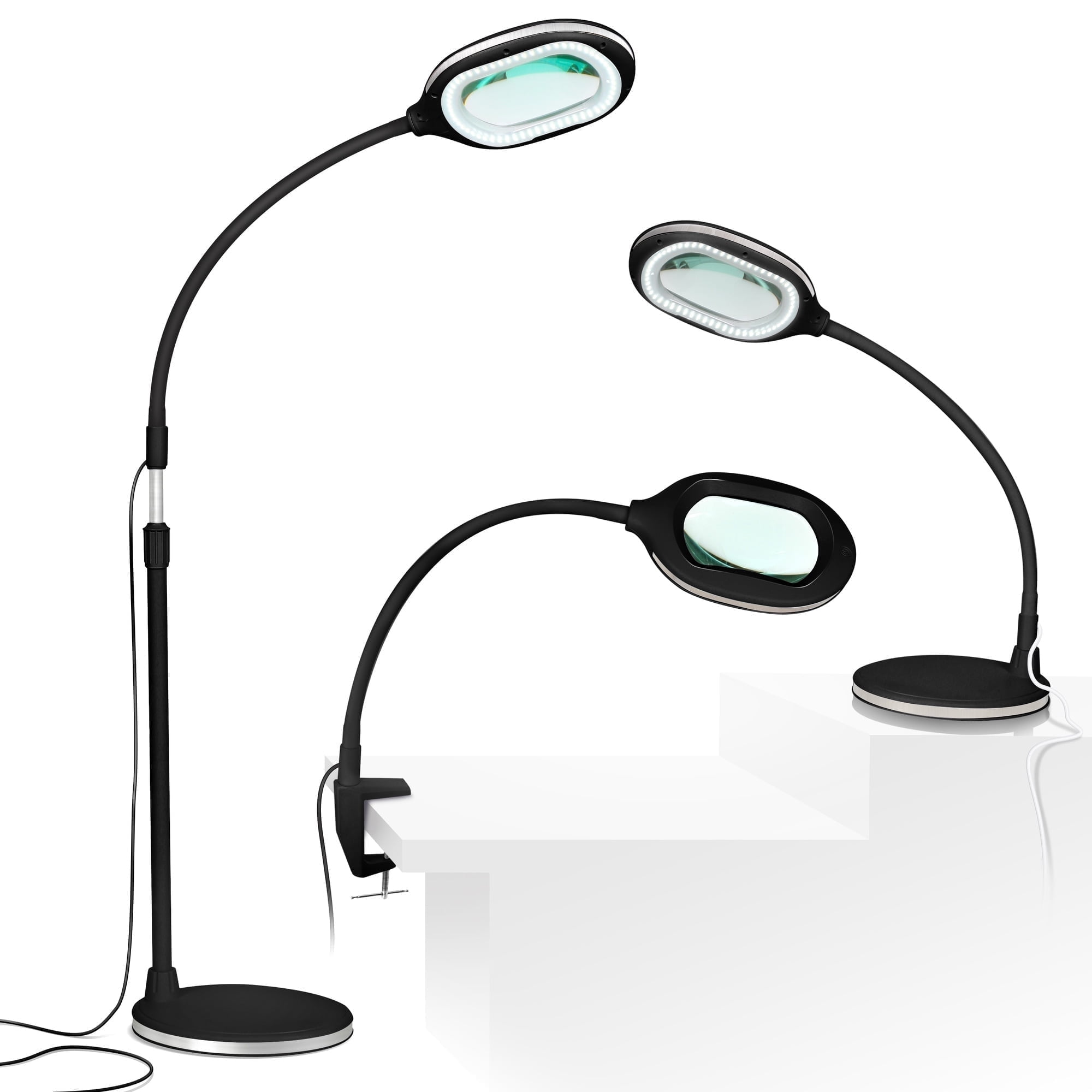 Brightech LightView Pro Magnifying LED Desk Lamp With Light, Hobbies & Reading, Flexibility & Durability Magnifying Floor Lamp, 3 in 1 LED Light Glass Magnifier, Work Light for Pro Uses - Black