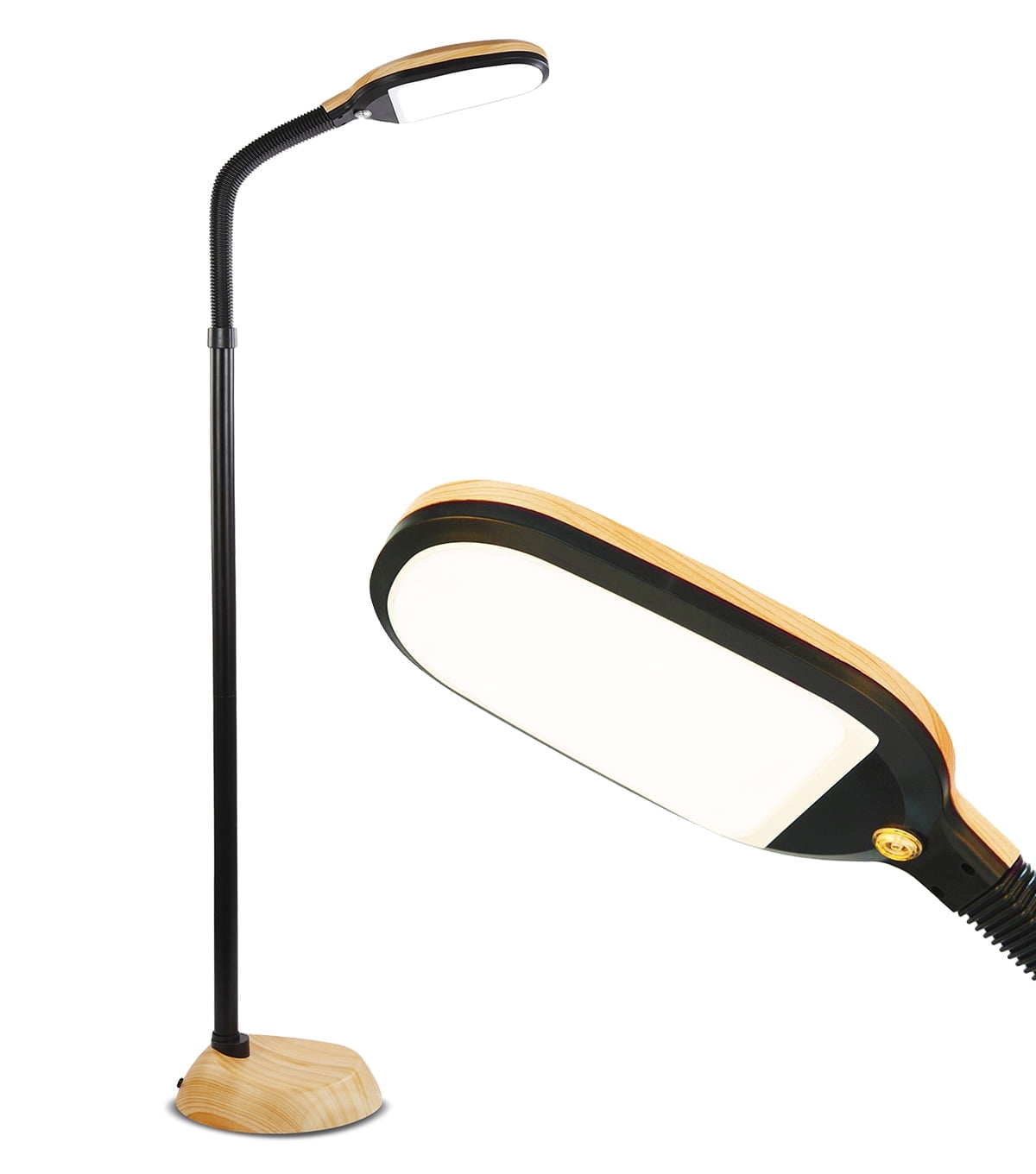 Natural Wood Adjustable LED Floor Lamp with Gooseneck