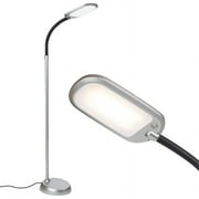 Brightech Litespan Slim LED Lamp, Modern Floor Reading Lamp Over Chair for Living Rooms & Offices, Tall Lamp with Adjustable Gooseneck, Crafts Work Light, Dimmable Standing Lamp for Bedroom - Silver
