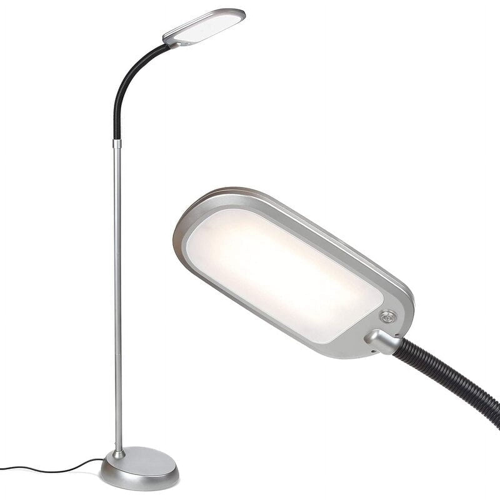 Brightech Litespan Slim LED Lamp, Modern Floor Reading Lamp Over Chair for Living Rooms & Offices, Tall Lamp with Adjustable Gooseneck, Crafts Work Light, Dimmable Standing Lamp for Bedroom - Silver