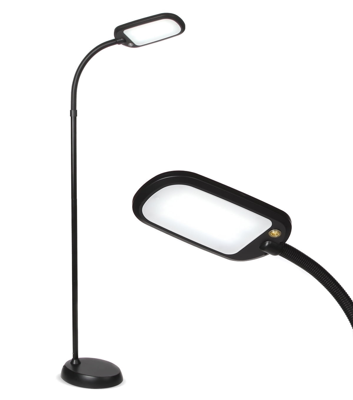 Brightech Litespan Slim - Super Bright LED Lamp for Reading & Crafts - Dimmable Lash Light with 3 Light Colors Incl. Natural Daylight - Adjustable Gooseneck Pole Lamp for Offices - Black