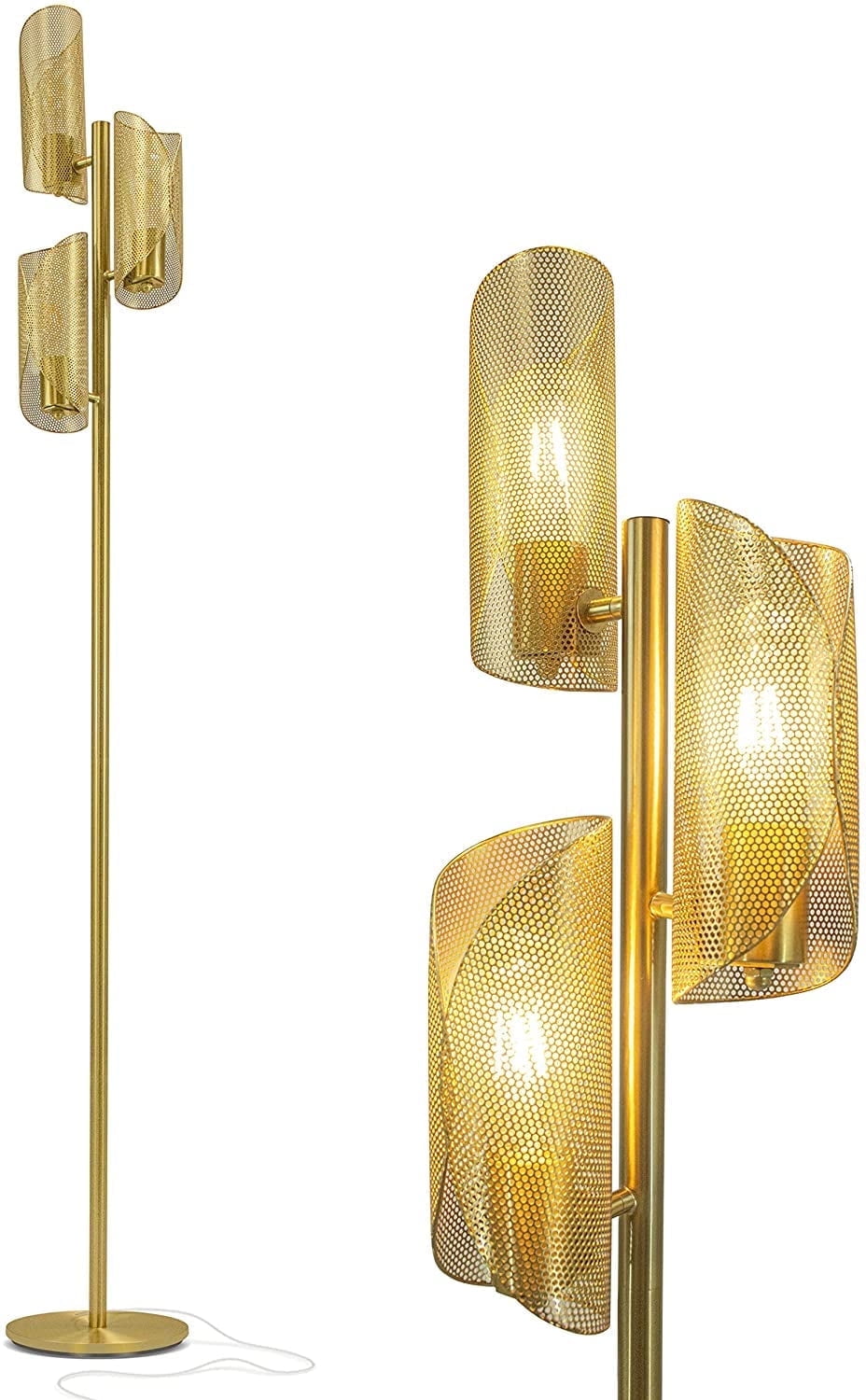 Brightech Lyra 71" LED Tree Floor Lamp for Mid-Century Modern, Contemporary, 3 Light Head Standing Lamp with Metal Cage Shade, Standing Pole Tall Lamp for Living Room, Bedroom - Brass