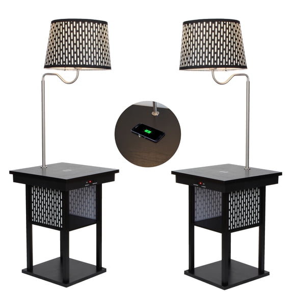 Brightech Madison Table with Lamp Set of 2 - Desk Lamp with Wireless Charging Pad & USB Port, Bedside Reading Lamp, Nightstand Lamp with LED Bulb - Classic Black