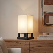 Brightech Maxwell Bedside Lamp Set with USB Port   Compact Table Lamp for Bedroom, Living Room - Modern Asian Nightstand Lamp with Wood Frame - LED Bulb, Soft Light - Black