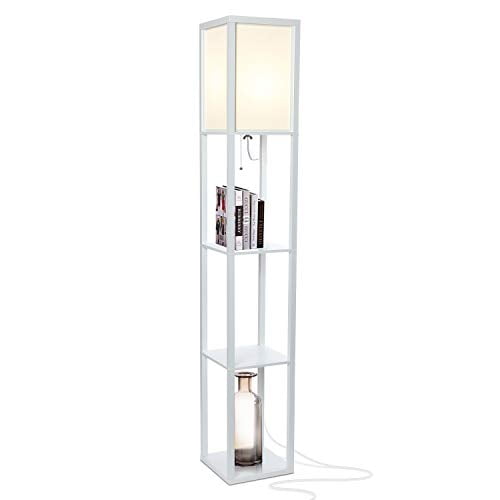 White Adjustable LED Shelf Floor Lamp with Storage