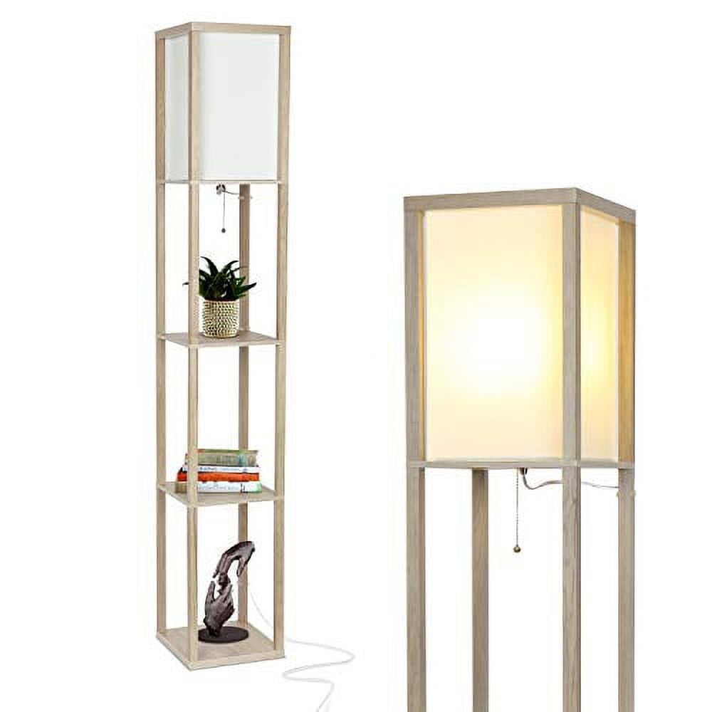Rustic Wood 63" Adjustable Shelf Floor Lamp with Off-White Shade