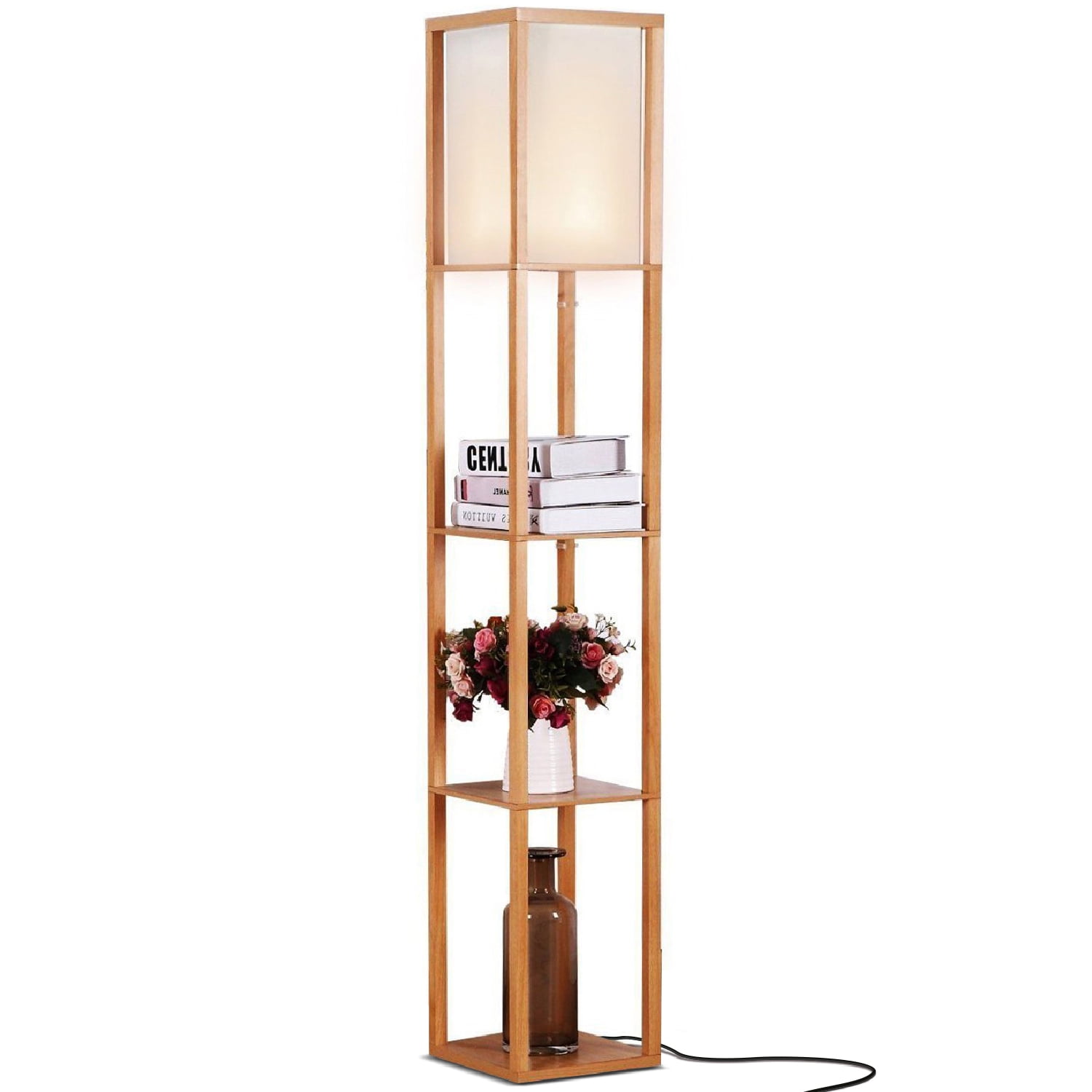 Maxwell Adjustable 63'' Natural Wood Floor Lamp with Shelves