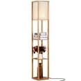 thumbnail image 1 of Brightech Maxwell Standing Tower Floor Lamp with Shelves and LED Bulb, Wood, 1 of 8