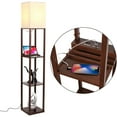 thumbnail image 1 of Brightech Maxwell Standing Tower Wood Floor Lamp with Shelves and USB Port - Havana Brown, 1 of 9