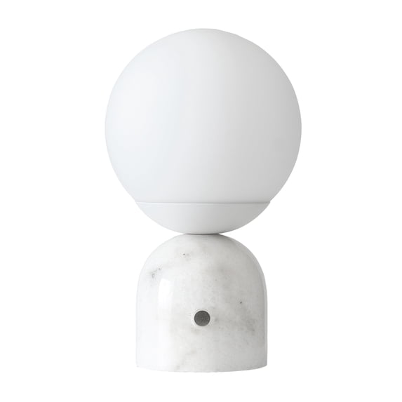 Brightech Mila LED Table Lamp - Bedside Reading Light with Elegant Marble Base, Modern Desk Lamp, Nightstand Lamp with Ambient Lighting - Modern Globe Lamp Shade - White