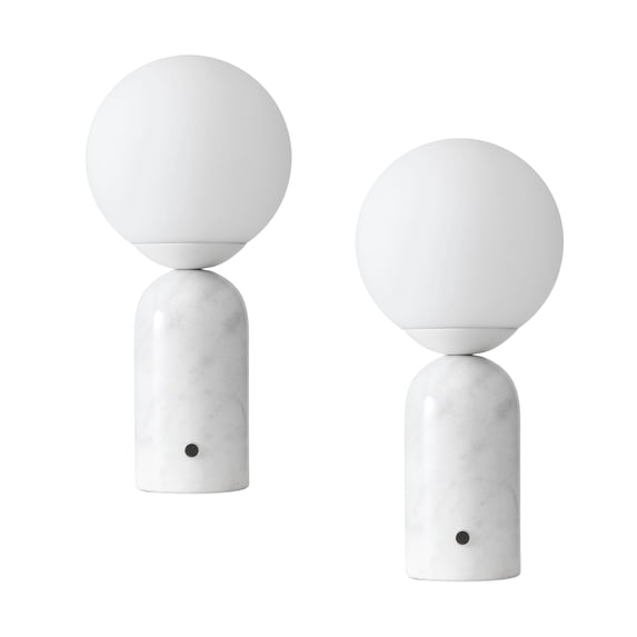 Brightech Mila Tall 15" LED Table Lamp Set - Bedside Reading Light with Elegant Marble Base, Modern Desk Lamp, Modern Globe Shade, White