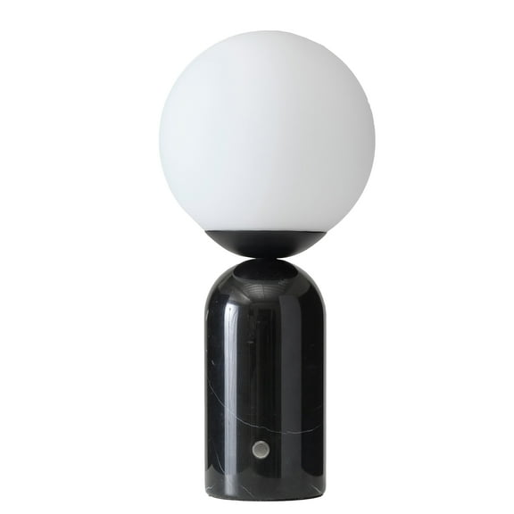Brightech Mila Tall LED Table Lamp - Bedside Reading Light with Elegant Marble Base, Globe Lamp Shade - Modern Desk and Nightstand Lamp with Ambient Lighting for Bedroom, Living Room, Office - Black