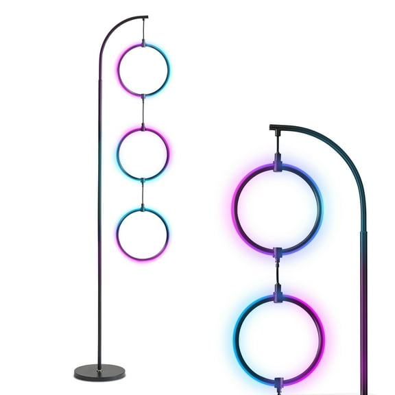 Brightech Nova 74" Modern Color Changing Floor Lamp - LED Lamp with Stunning RGB Color Gradient and Contemporary 3-Circle Ring-Style Pendant - Black