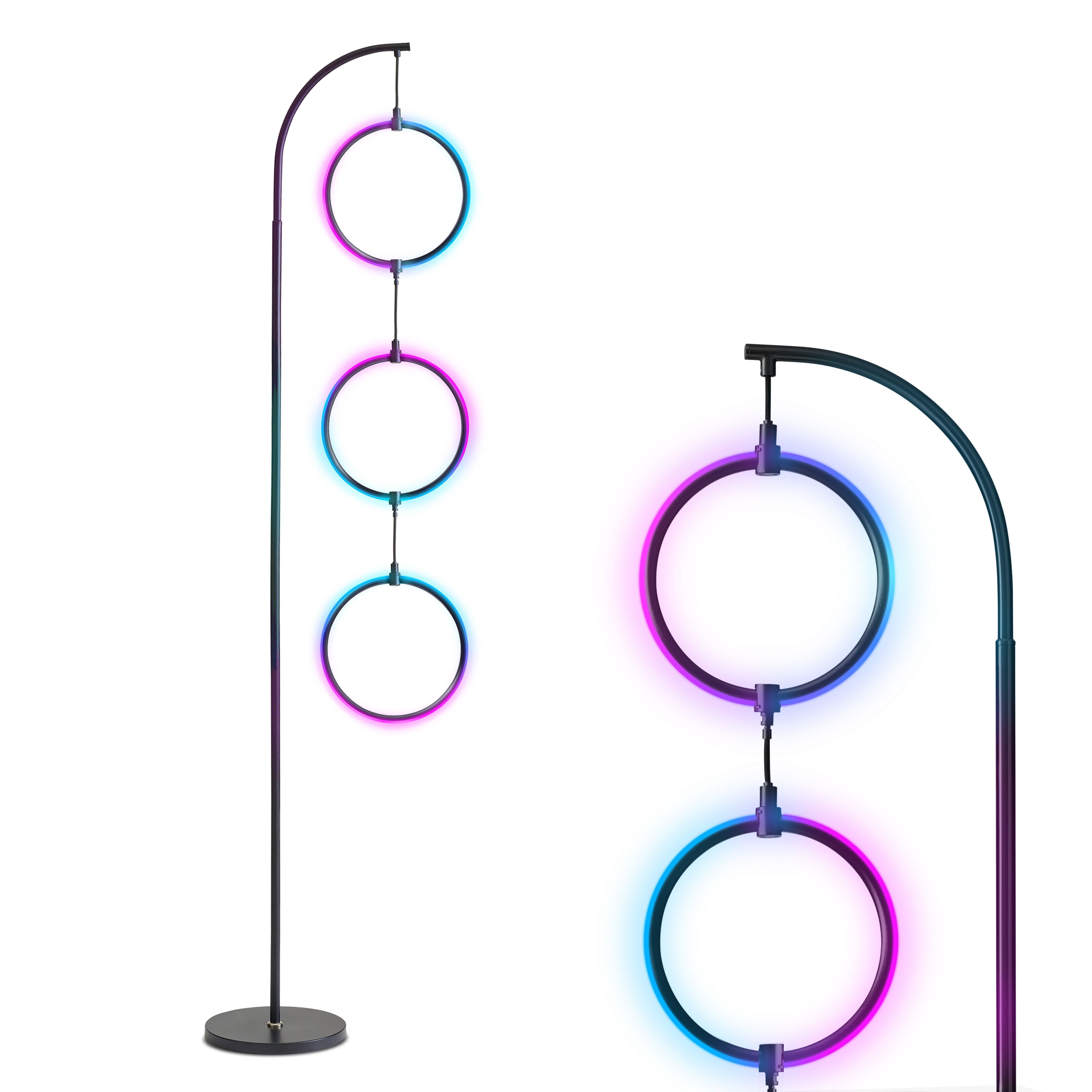 Nova 74" Black Arc LED Floor Lamp with RGB Color Changing Rings