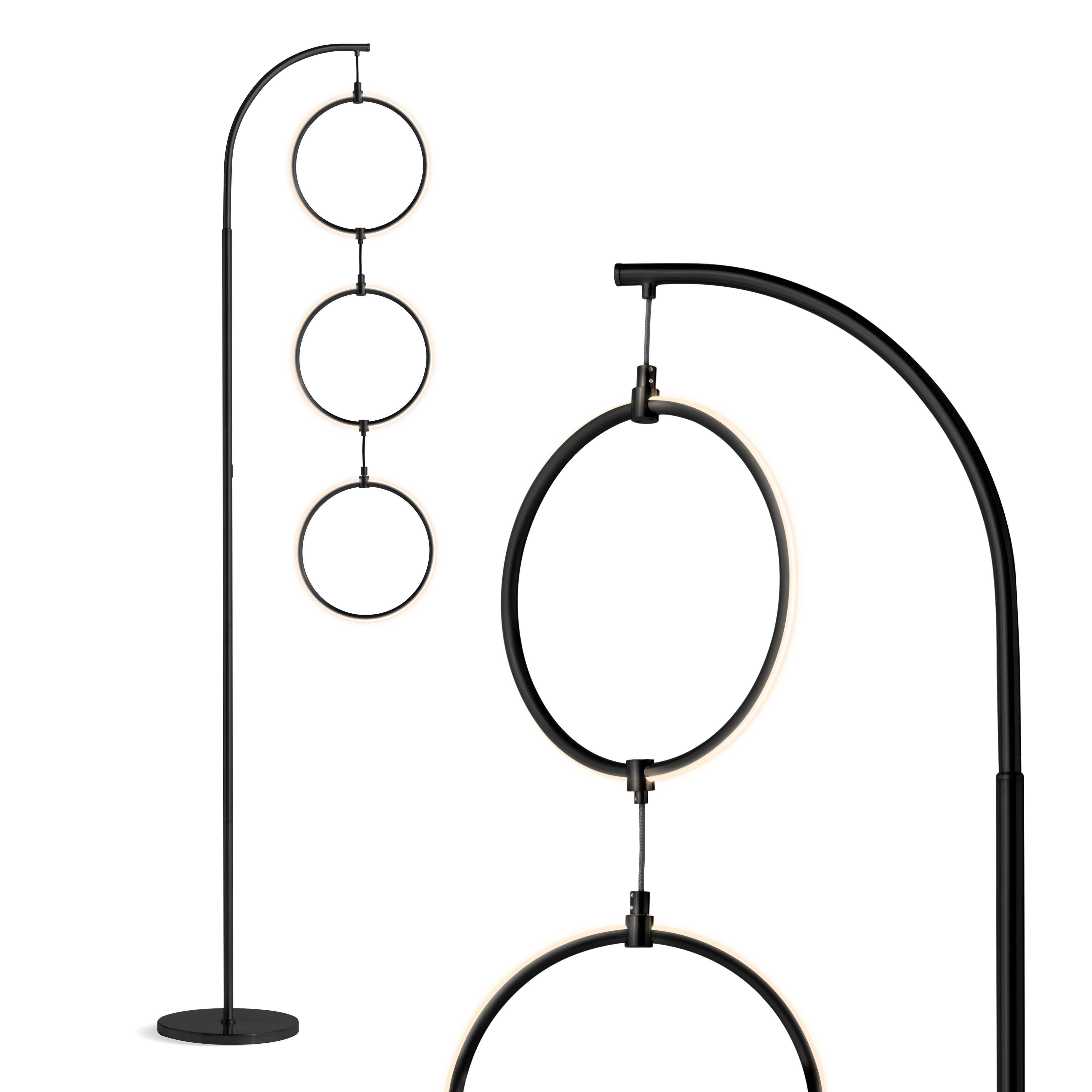 Nova 74" Black LED Arc Floor Lamp with 3 Rings