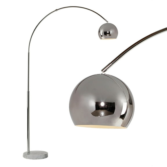 Brightech Olivia 75 in. Brushed Chrome Modern 1-Light LED Marble Base Floor Lamp with Chrome Metal Bowl Shade and Adjustable Head