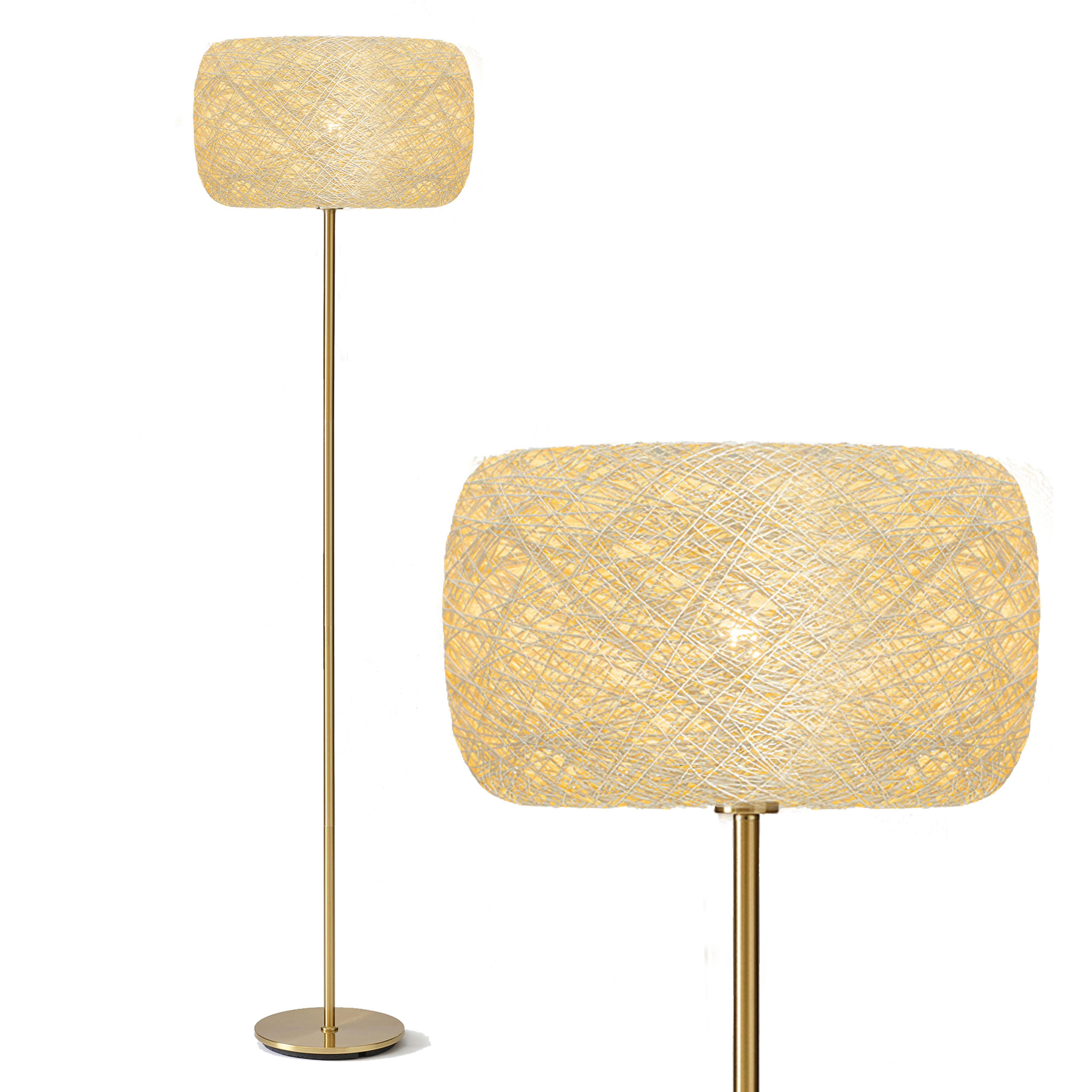 Elegant Gold LED Floor Lamp with Woven Shade