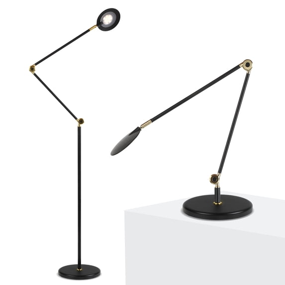 Brightech Sage 2-in-1 Craft Floor and Table Lamp – Adjustable Pole Reading and Task Lighting for Living Room, Office, Bedroom – Over the Couch 360 Degree Rotatable Head - Black