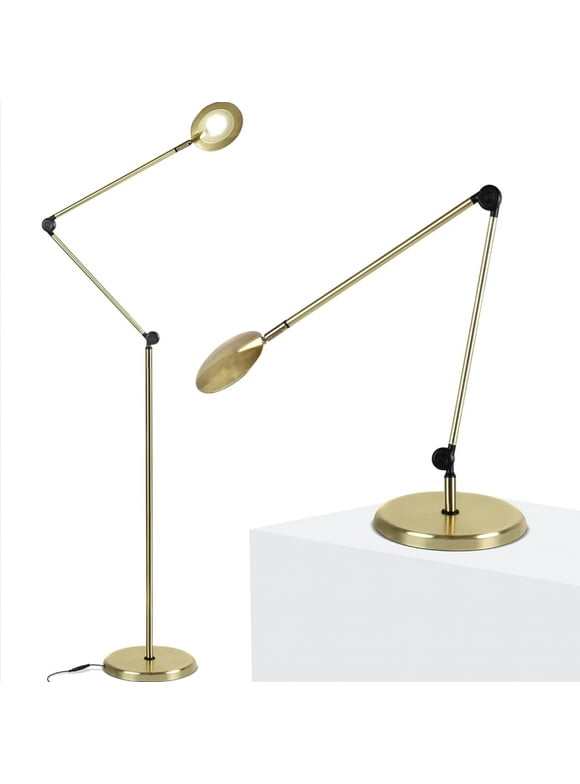 Brightech Sage 2-in-1 LED Craft Table and Floor Lamp – Adjustable Pole Reading and Task Light for Living Room and Office – Dimmable with 3 Color Modes and 360 Degree Rotatable Head - Gold