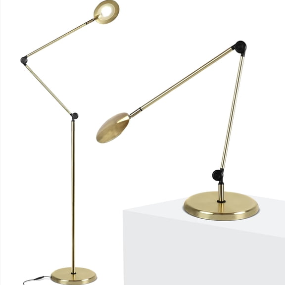 Brightech Sage 2-in-1 LED Craft Table and Floor Lamp  Adjustable Pole Reading and Task Light for Living Room and Office  Dimmable with 3 Color Modes and 360 Degree Rotatable Head - Gold
