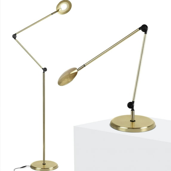 Brightech Sage 2-in-1 LED Craft Table and Floor Lamp – Adjustable Pole Reading and Task Light for Living Room and Office – Dimmable with 3 Color Modes and 360 Degree Rotatable Head - Gold