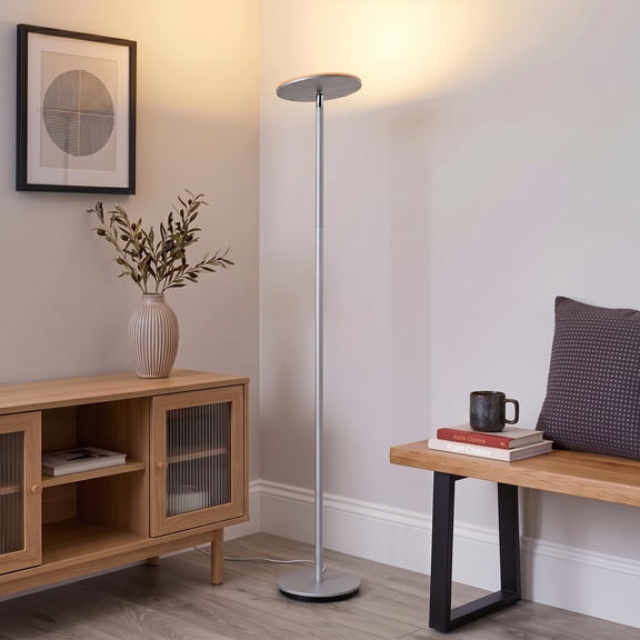 Brightech Sky 63 in. Platinum Silver Torchiere LED Floor Lamp